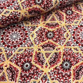 Piros kaleidoszkóp mintás pamutvászon