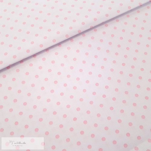 Fehér alapon rózsaszín pöttyös pamutvászon - 5 mm
