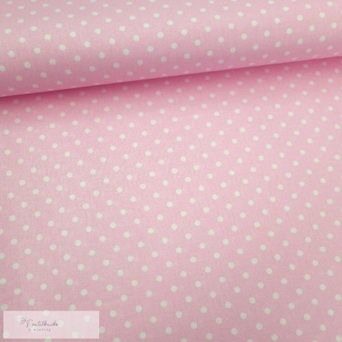 Rózsaszín alapon fehér pöttyös pamutvászon - 4 mm