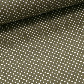 Khaki zöld alapon pöttyös pamutvászon ( 2 mm )