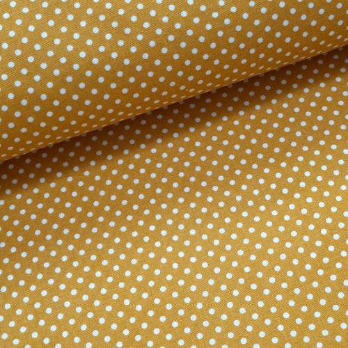 Mustár alapon pöttyös pamutvászon ( 2 mm )