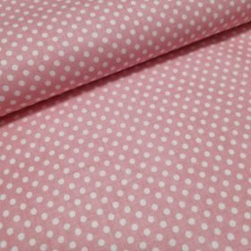   Rózsaszín alapon fehér pöttyös pamutvászon ( 2 mm ) - 160 cm