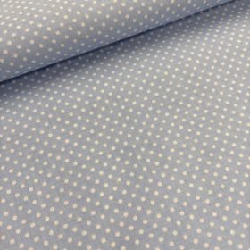 Világoskék alapon pöttyös pamutvászon (2 mm)