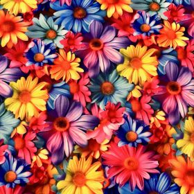 Élénk színes margarétás viszkóz jersey - Digitális