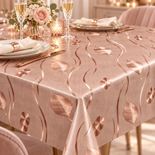Levélmintás viaszosvászon – Rosegold metallic